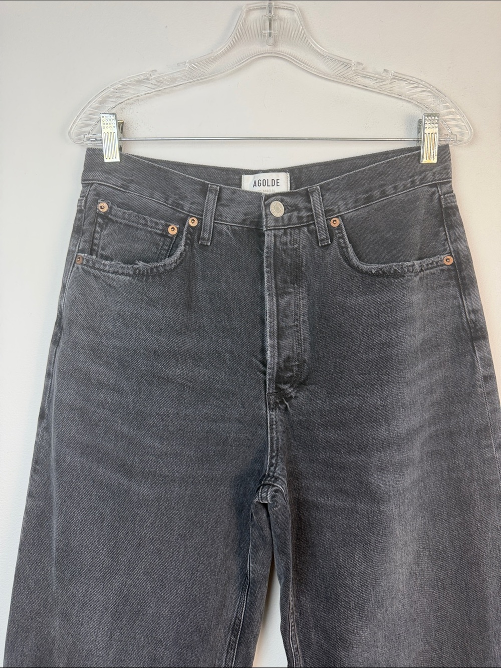 Agolde Dame High Rise Wide Leg Jeans Hitch Black 28 Regenerative Cotton Denim - Picture 3 of 16